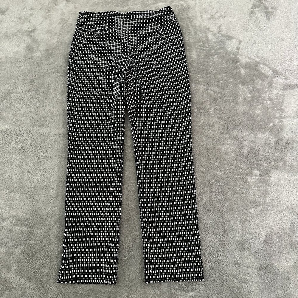 Joseph Ribkoff Black Geometric Print Pants Women's size US 6 Artsy Straight Leg